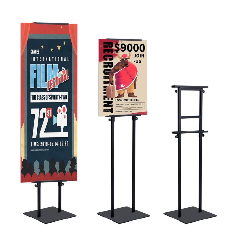 AKTOP Heavy Duty Floor Standing Sign Holder with Non-Slip Mat Base, Adjustable Banner Stand Height Up to 82.6 inch, Double-Sided Pedestal Poster Stand for Indoor Outdoor Display - Image 1
